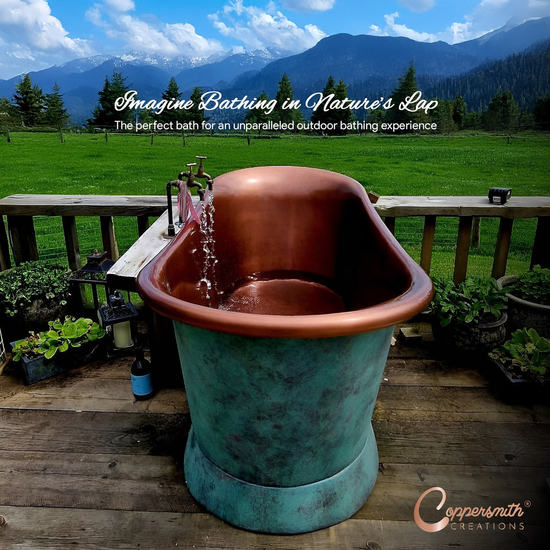 Slanting Base Patina Copper Bathtub - Perfect for Bathing in Nature's Lap