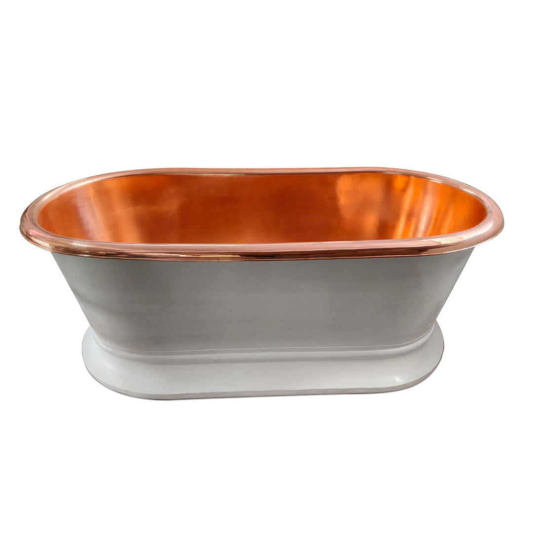 Pedestal Copper Bathtub White Powder Coated Exterior & Polished Copper Interior