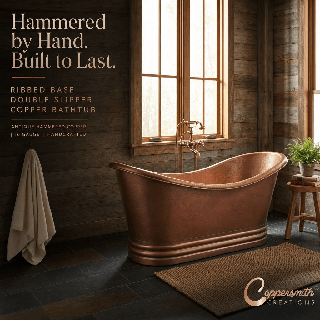 Ribbed Base Hammered Antique Copper Freestanding Tub