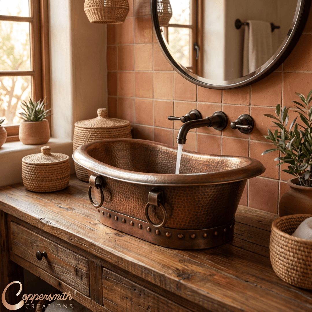 Copper Tub-Style Basin with Ring Handles