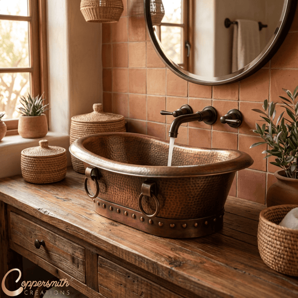 Copper Tub-Style Basin with Ring Handles