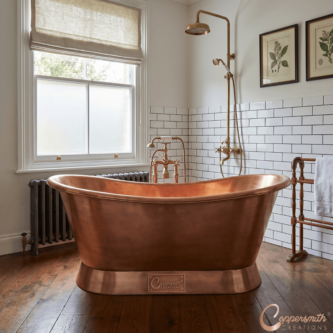 Slanting Base Copper Bathtub Plain Antique Finish