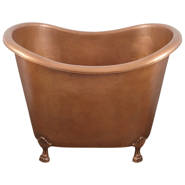 Clawfoot Bathtub Hammered Copper Double-Slipper Soaking Tub 48-inch