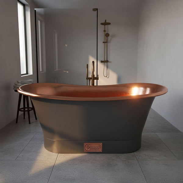 Straight Base Copper Bathtub Polished Copper Interior & RAL7021 Black Grey Exterior
