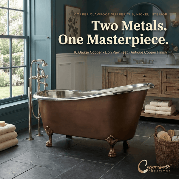 Copper Clawfoot Slipper Tub Nickel Interior