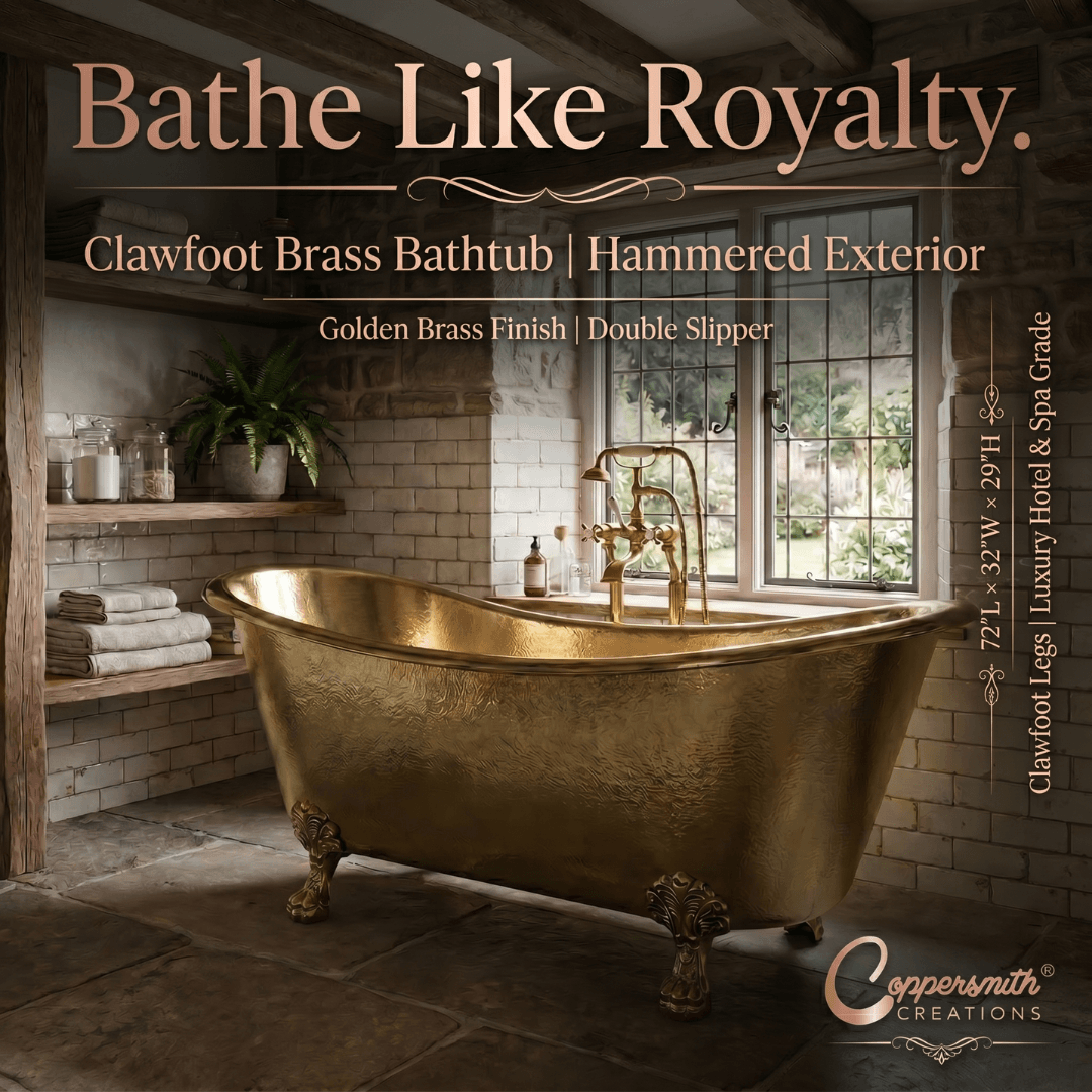 Clawfoot Brass Bathtub Hammered Exterior Full Brass Finish