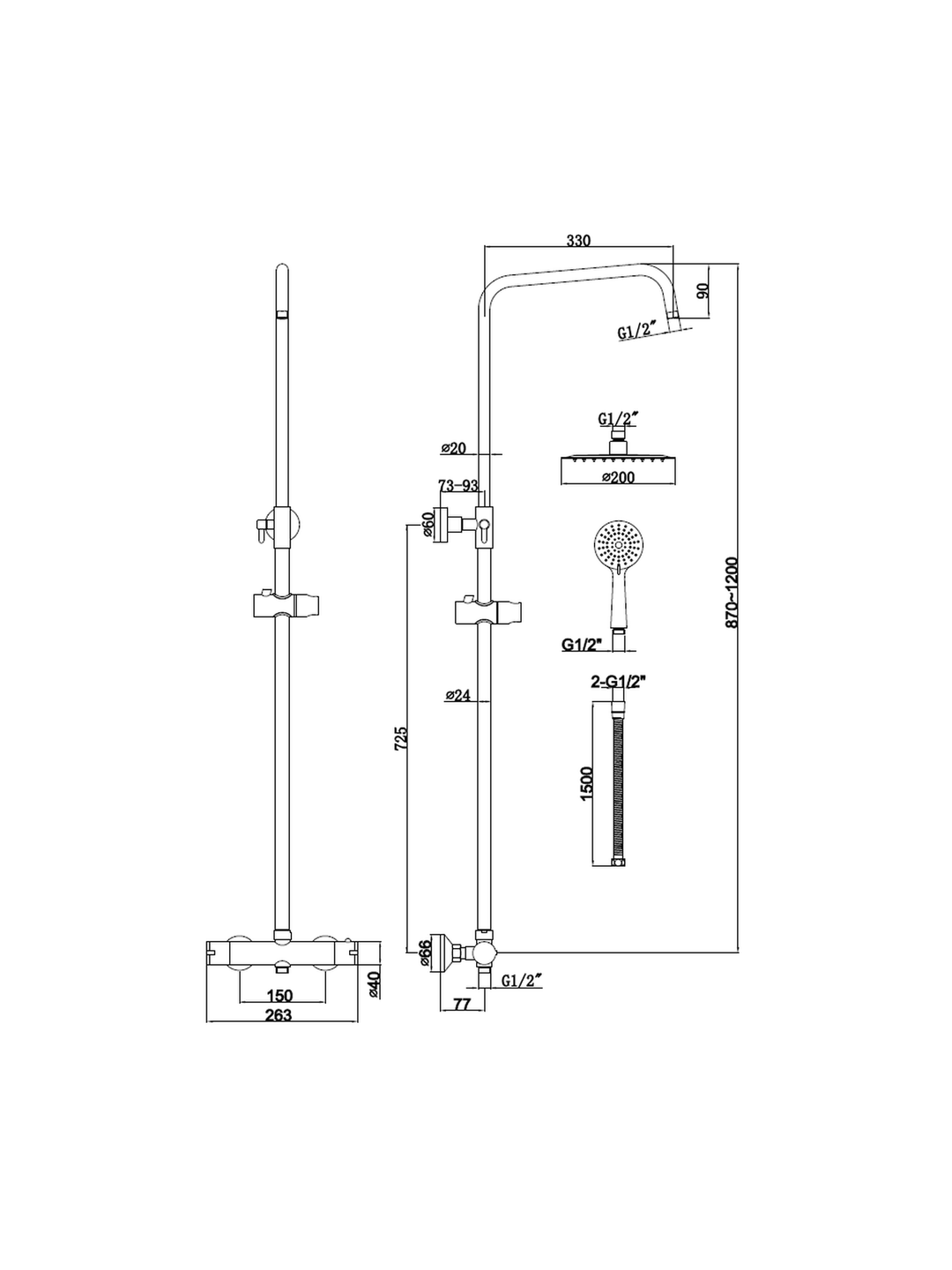 Plumb Essential Round Thermostatic Overhead Shower Kit