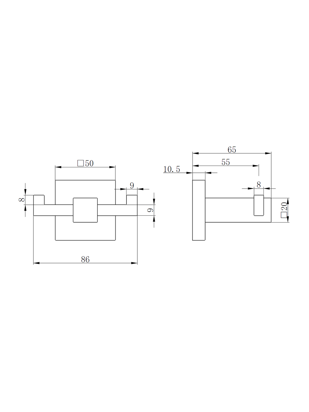 Sydney Square Double Robe Hook