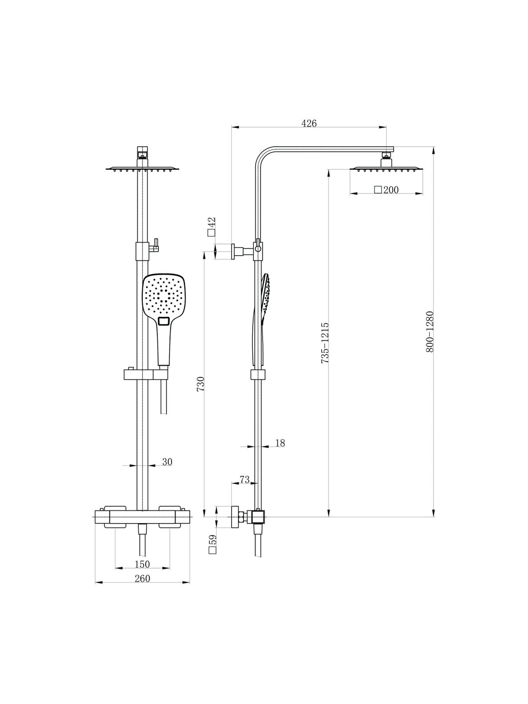Menai Premium Square Thermostatic Overhead Shower Kit