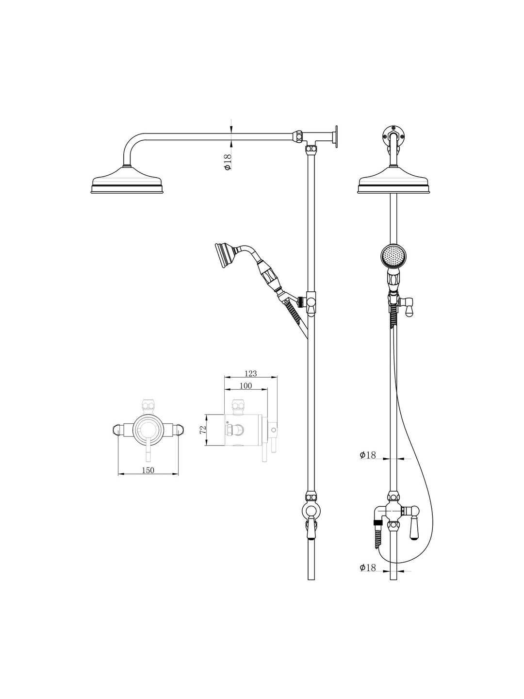 Beaumaris Modern Traditional Overhead Shower Kit