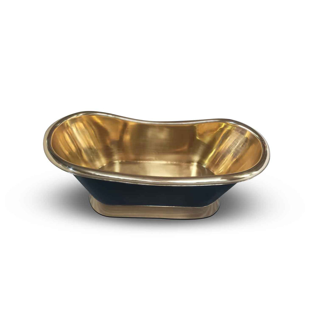 Slanting Base Brass Bathtub Polished Brass Inside & on Base Black Outside
