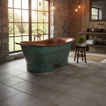 Load image into Gallery viewer, Straight Base Copper Bathtub Hammered Antique Finish Interior &amp; Blue Green Patina Exterior Finish
