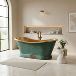Load image into Gallery viewer, Slanting Base Brass Bathtub Polished Brass Inside &amp; Patina Outside
