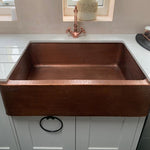 Load image into Gallery viewer, Single Bowl Hammered Front Apron Copper Kitchen Sink Antique Finish
