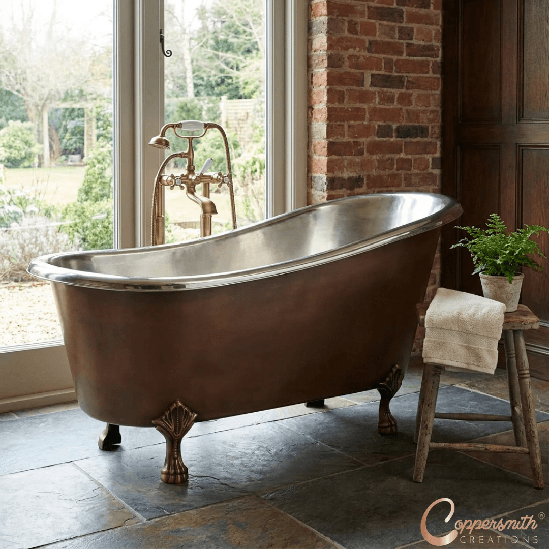 Copper Clawfoot Slipper Tub Nickel Interior