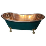 Load image into Gallery viewer, Copper Bathtub RAL 6004 Blue-Green Exterior &amp; Brass Clawfoot Legs

