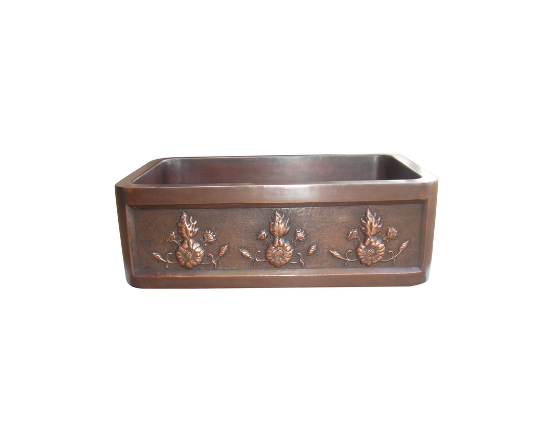 Copper Farmhouse Sink 3 Flower Front Apron