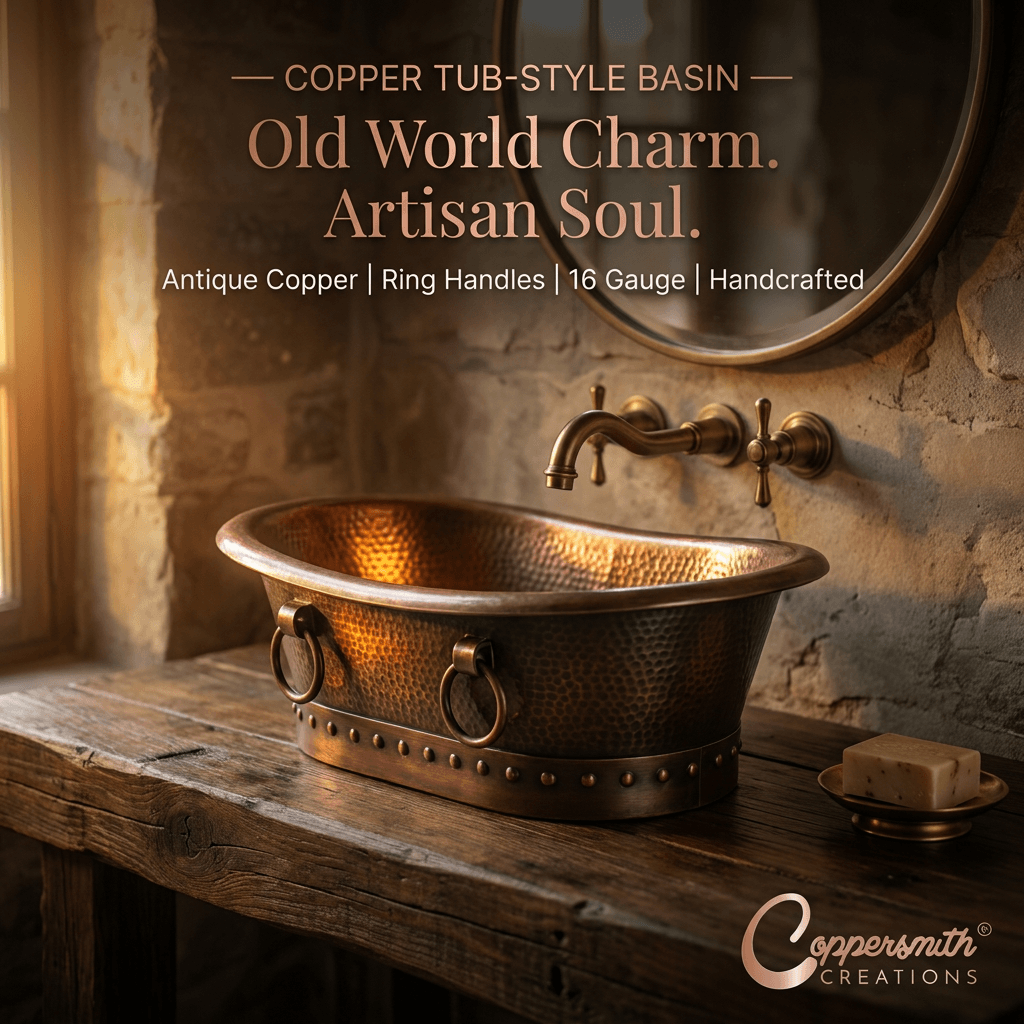 Copper Tub-Style Basin with Ring Handles