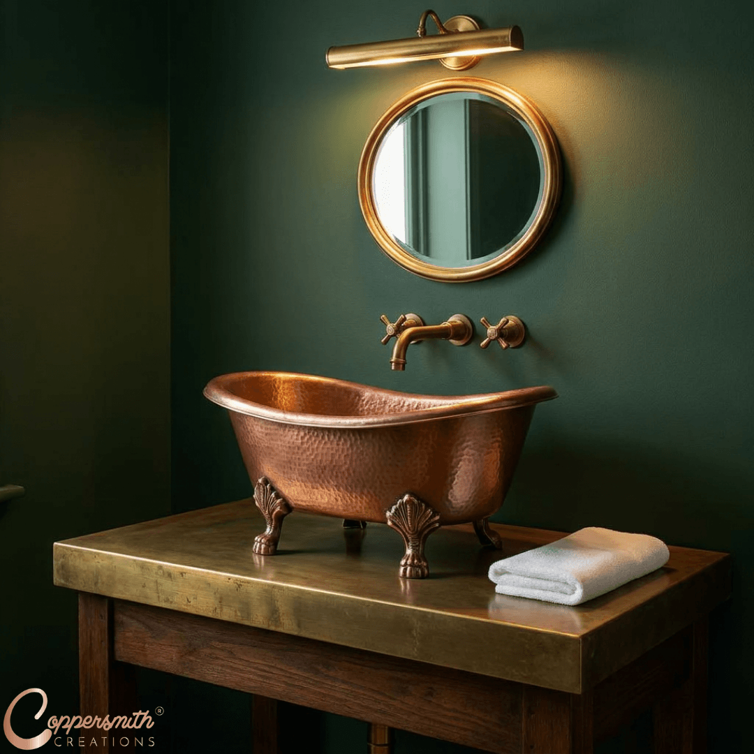 Clawfoot Copper Tub-Style Sink Full Antique Copper Finish
