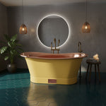 Load image into Gallery viewer, Straight Base Copper Bathtub Polished Copper Interior &amp; RAL 1003 Signal Yellow Exterior
