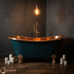 Load image into Gallery viewer, Copper Bathtub RAL 6004 Blue-Green Exterior &amp; Copper Clawfoot Legs
