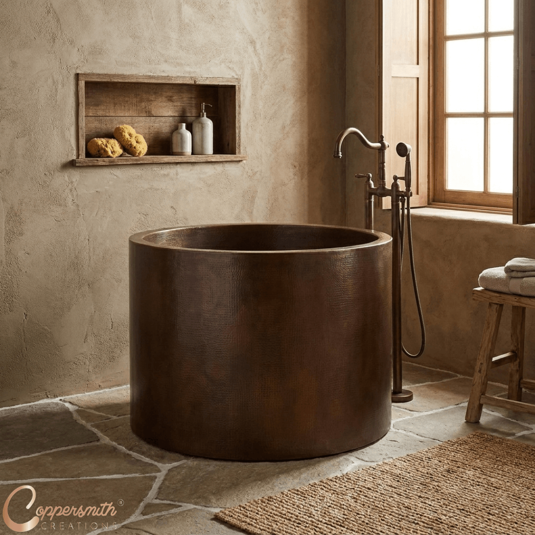 45-inch Hammered Antique Japanese Style Soaking Copper Bathtub