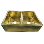 Load image into Gallery viewer, Double Bowl Hammered Front Apron Shining Brass Kitchen Sink
