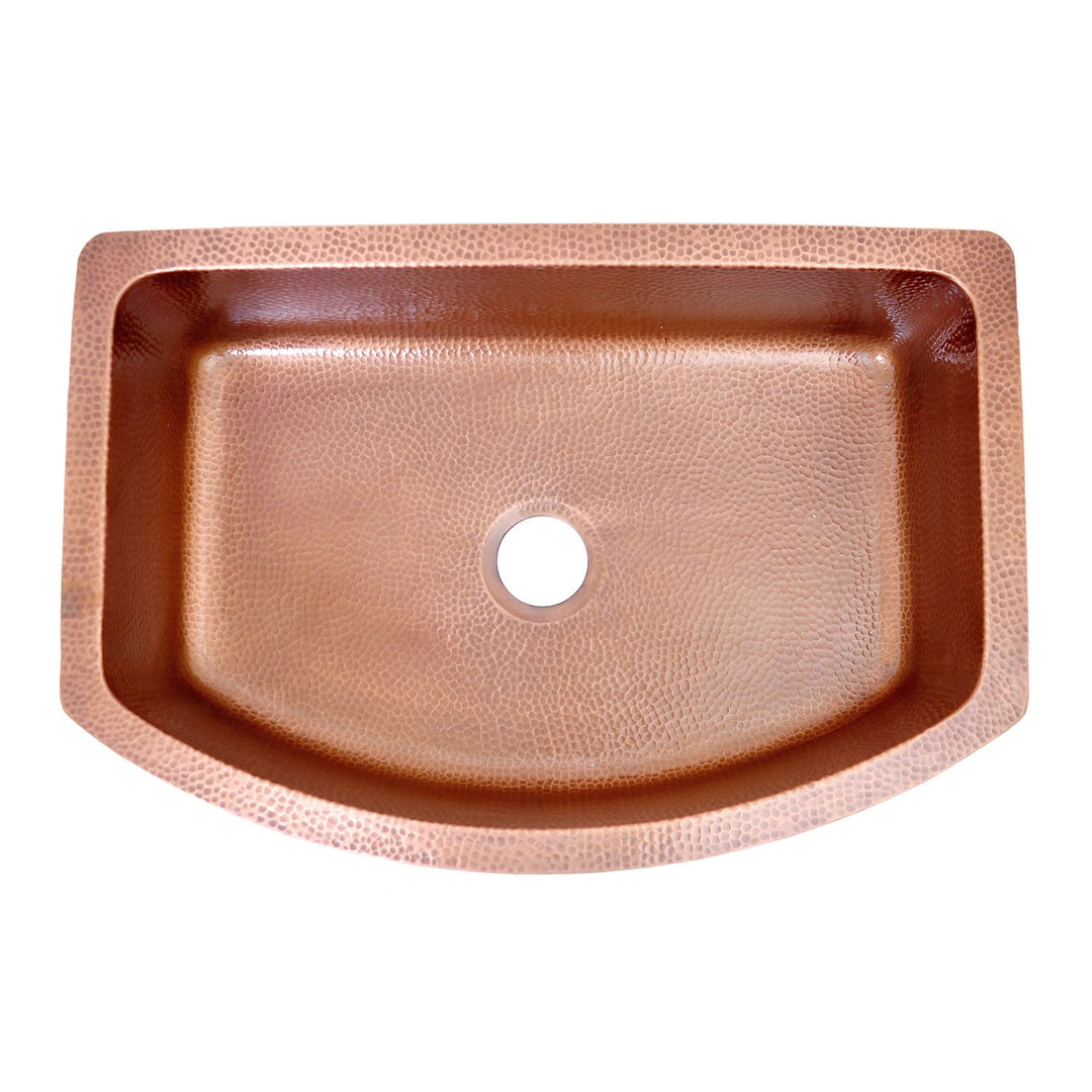 D-Shape Single Bowl Hammered Front Apron Copper Kitchen Sink