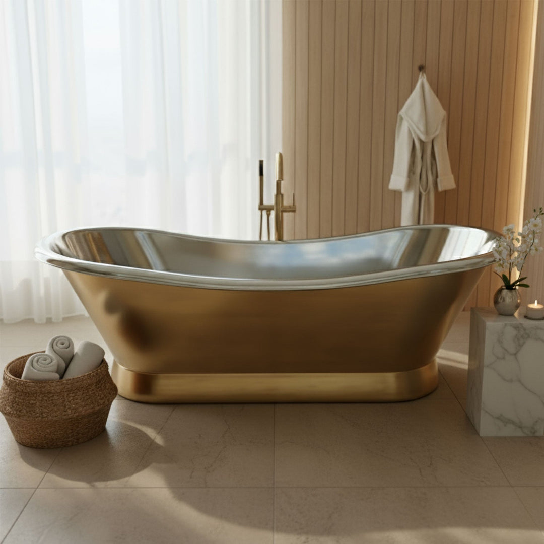 2000mm Slanting Base Brass Bathtub Nickel Interior