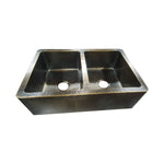 Load image into Gallery viewer, Double Bowl Hammered Front Apron Antique Brass Kitchen Sink
