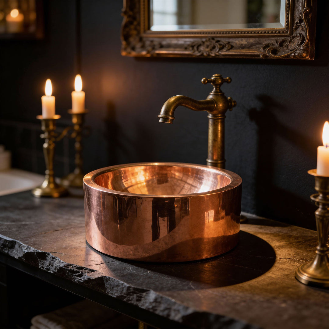 Double wall Copper Sink Shiny Copper Finish Inside Outside