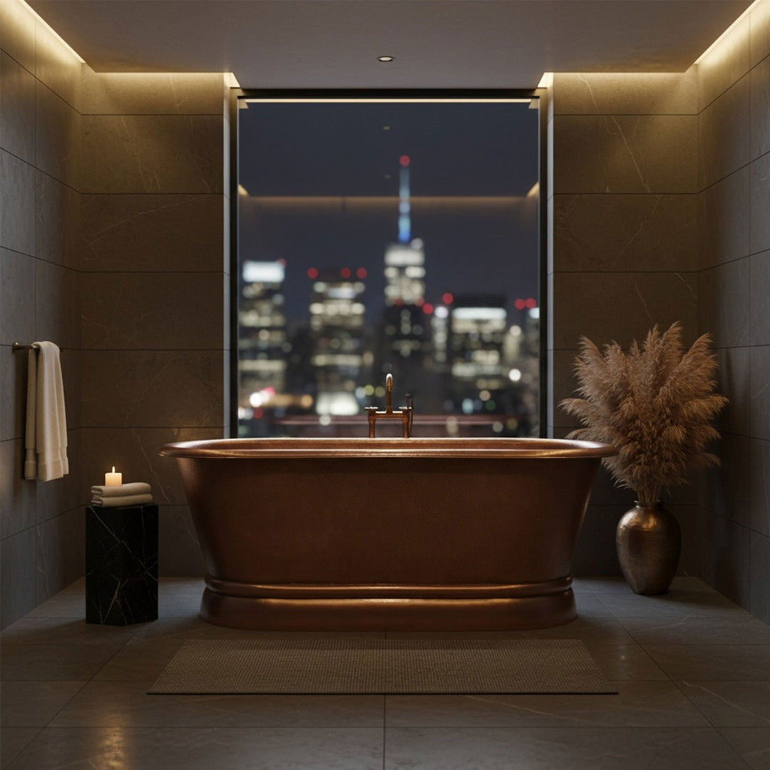 Hammered Antique Finish Pedestal Copper Bathtub