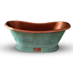 Load image into Gallery viewer, Slanting Base Copper Bathtub Copper Interior &amp; Blue Green Patina Exterior Finish
