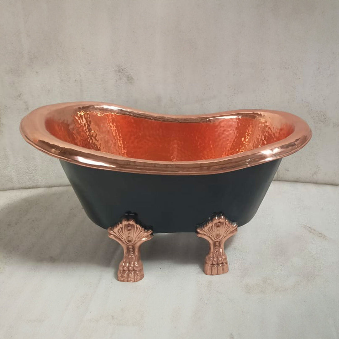 Clawfoot Copper Tub-Style Sink Hammered Polished Copper Inside & Black Outside