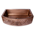 Load image into Gallery viewer, D Shape Vine Design Front Apron Copper Kitchen Sink

