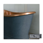 Load image into Gallery viewer, Slanted Cascading Base Copper Bathtub RAL 7024 Graphite grey Exterior &amp; Antique Finish Interior

