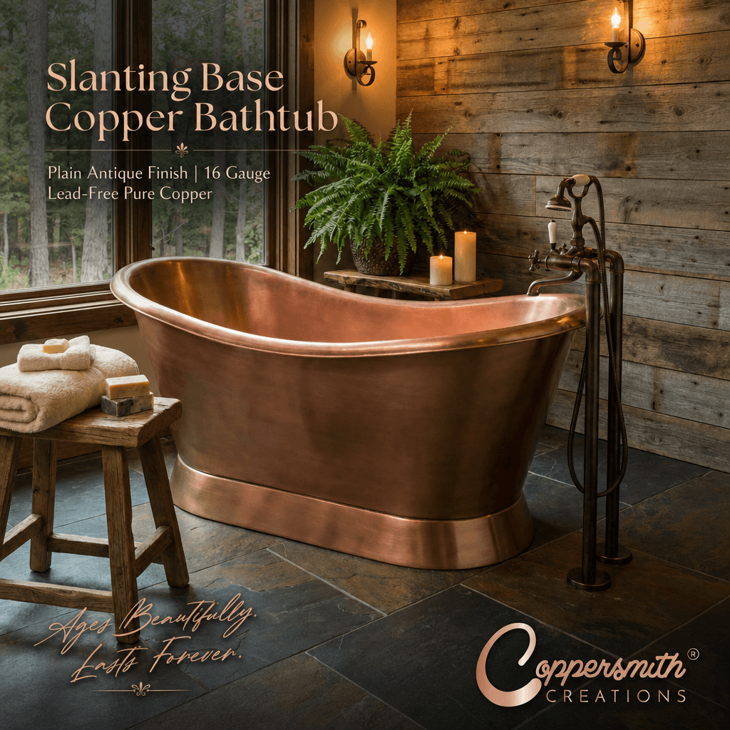 Slanting Base Copper Bathtub Plain Antique Finish