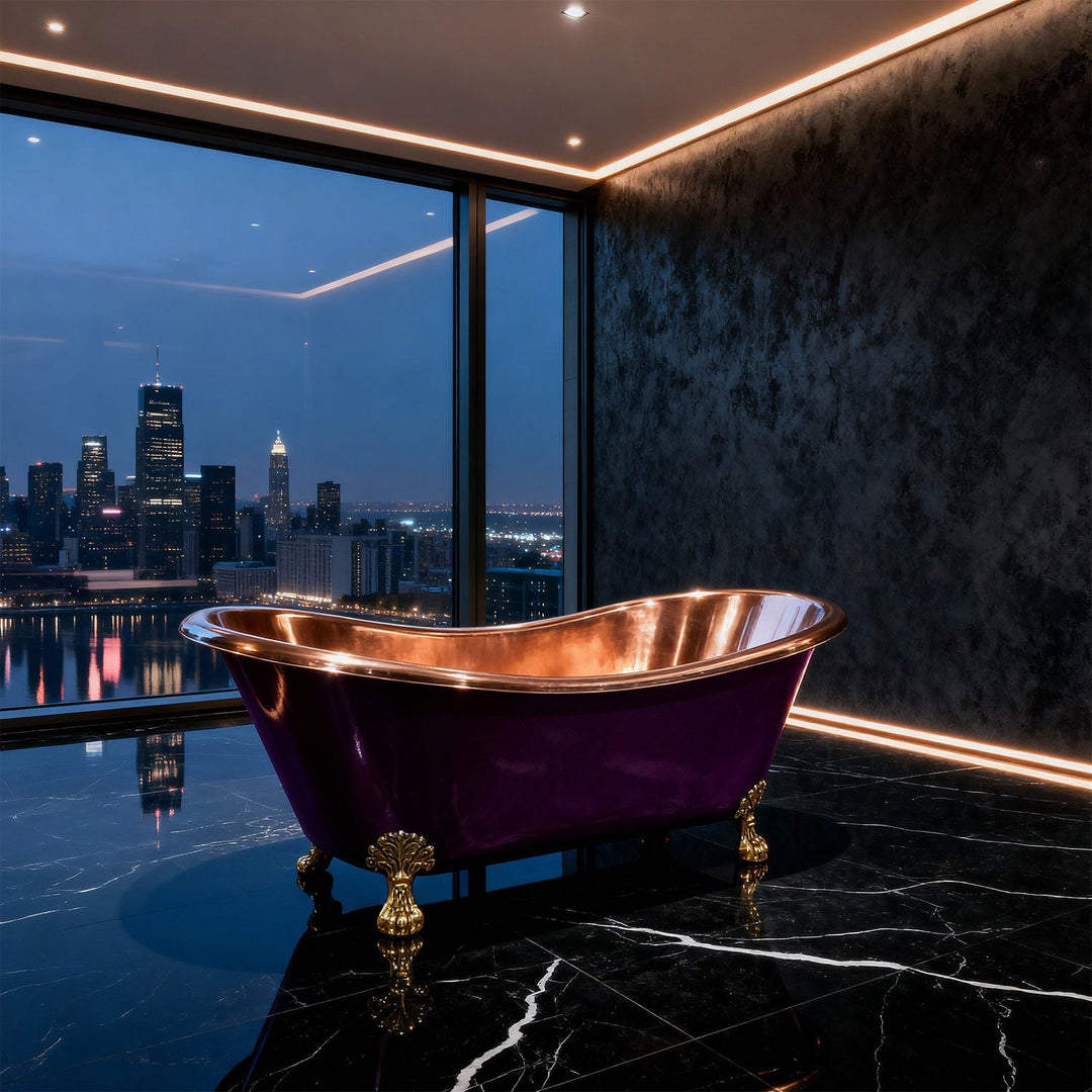Clawfoot Copper Bathtub Polish Copper Inside RAL 4007 Purple violet Outside