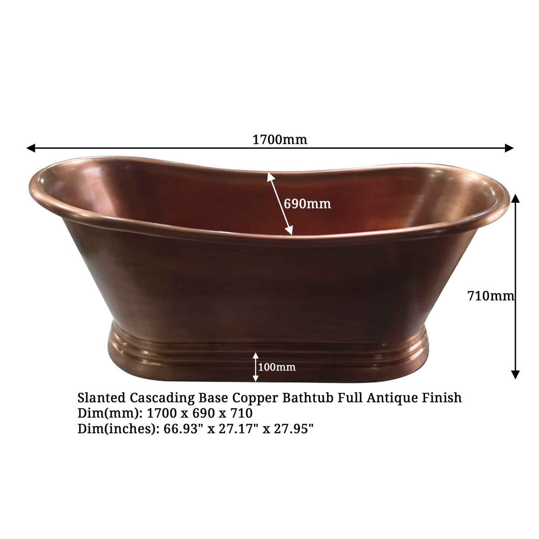 Slanted Cascading Base Copper Bathtub Full Antique Finish
