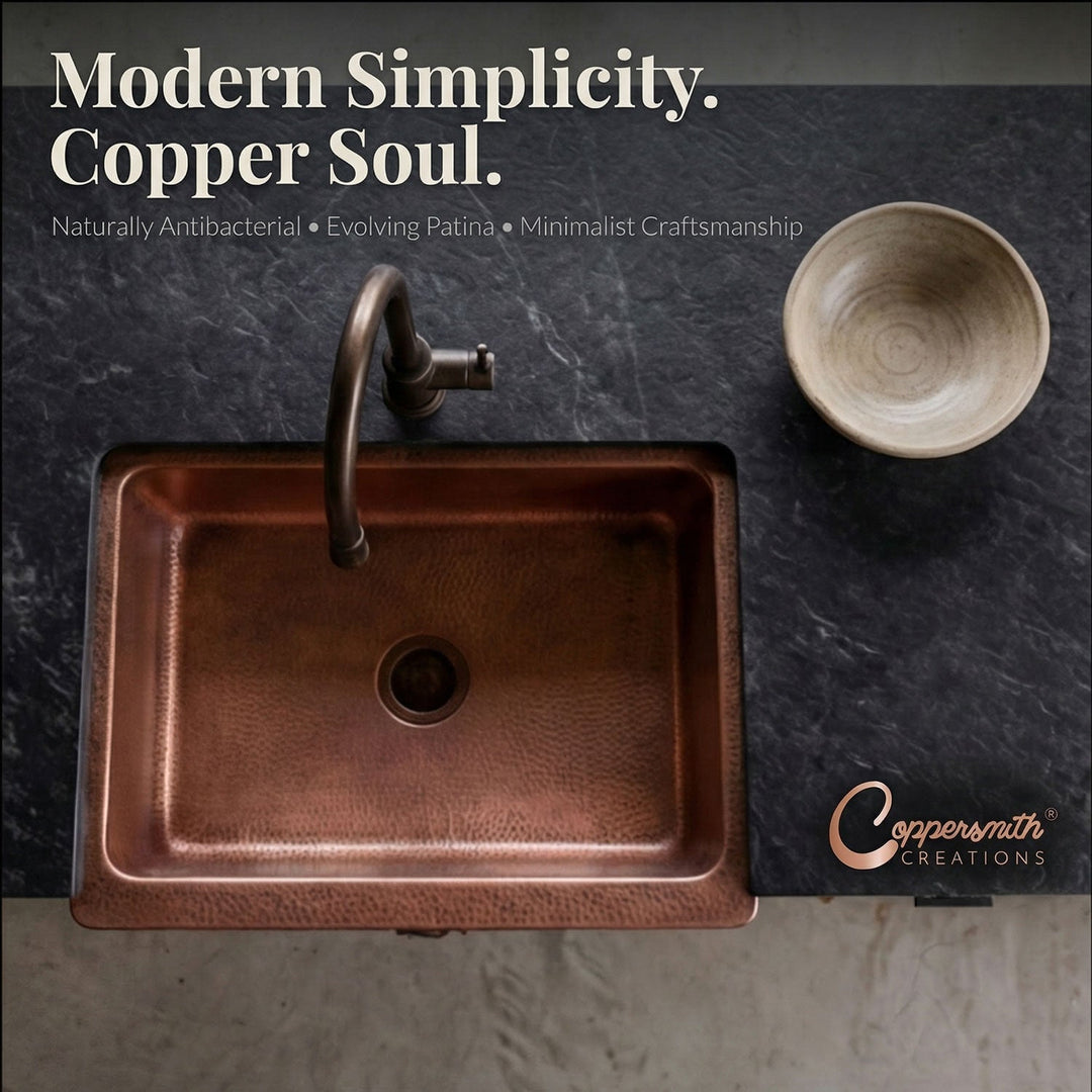 Copper Sink Hammered Front Apron 24.50 x 18.50 x 7 inch