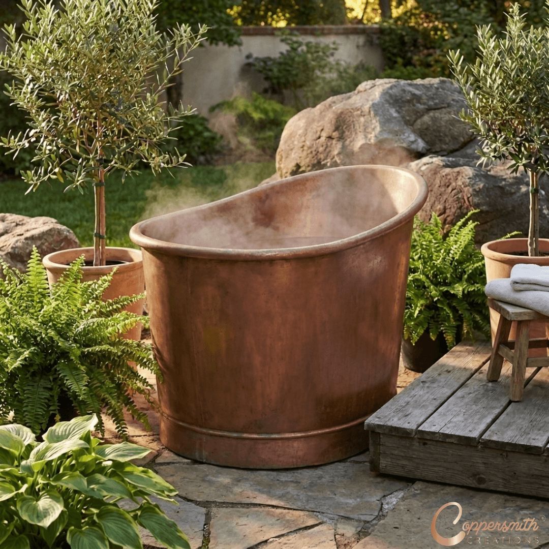30-Inch Round Japanese Soaking Style Antique Finish Copper Bathtub