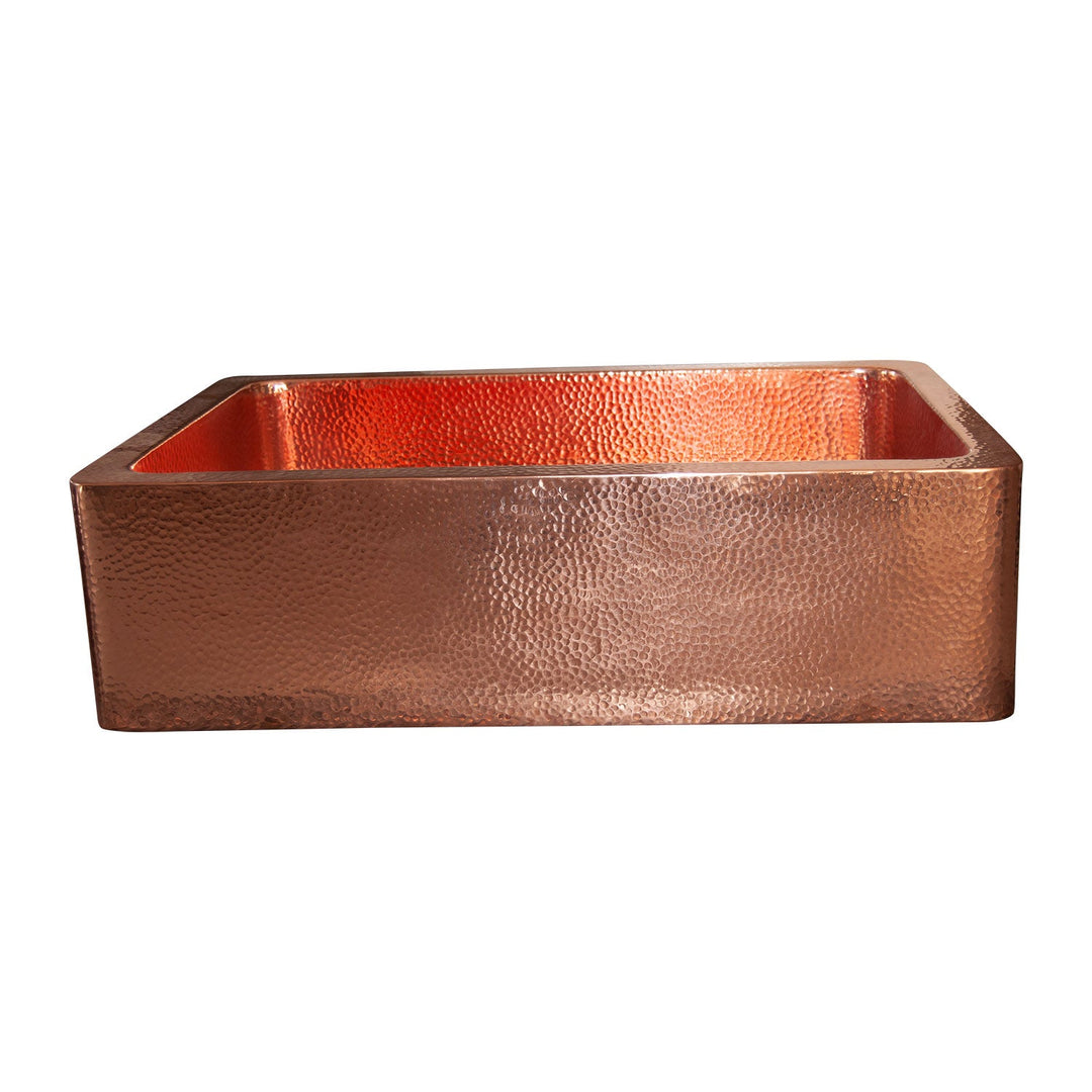 Single Bowl Hammered Front Apron Copper Kitchen Sink Shining Copper Finish