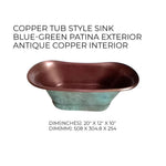 Load image into Gallery viewer, Copper Tub Style Basin Blue Green Patina Exterior Antique Copper Interior

