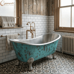 Load image into Gallery viewer, Clawfoot Copper Bathtub Verdigris Patina Exterior &amp; Tin Interior Double Slipper
