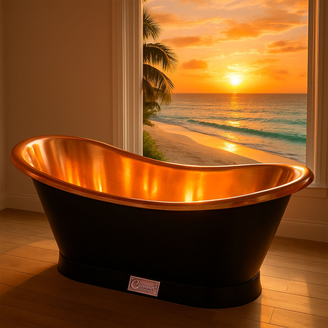 Straight Base Copper Bathtub Black Outside