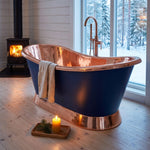 Load image into Gallery viewer, Slanting Base Copper Bathtub Copper Interior &amp; on Base RAL5022 Night Blue Exterior
