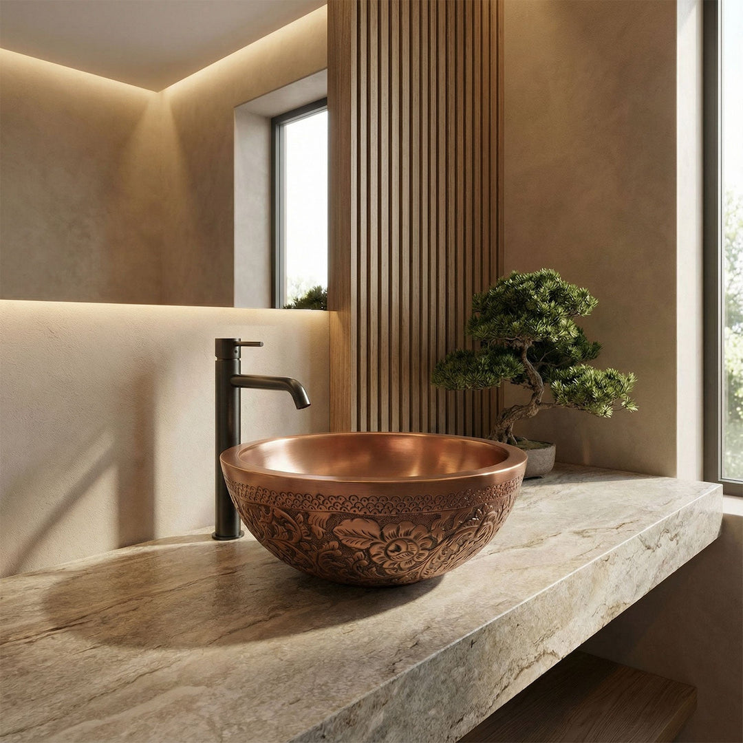Double Wall Copper Sink Embossing Outside Inside Plain