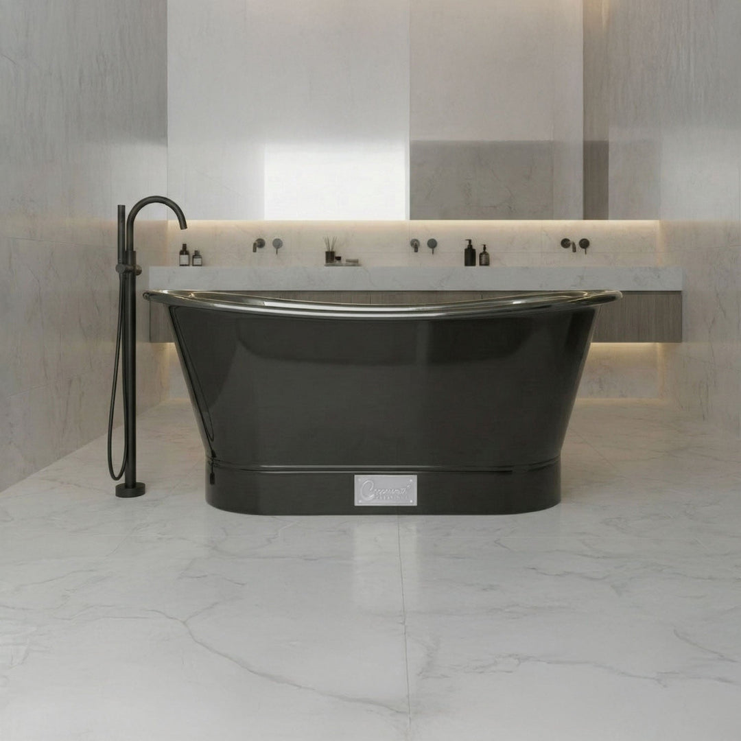 Straight Base Stainless Steel Bathtub Black Exterior Finish
