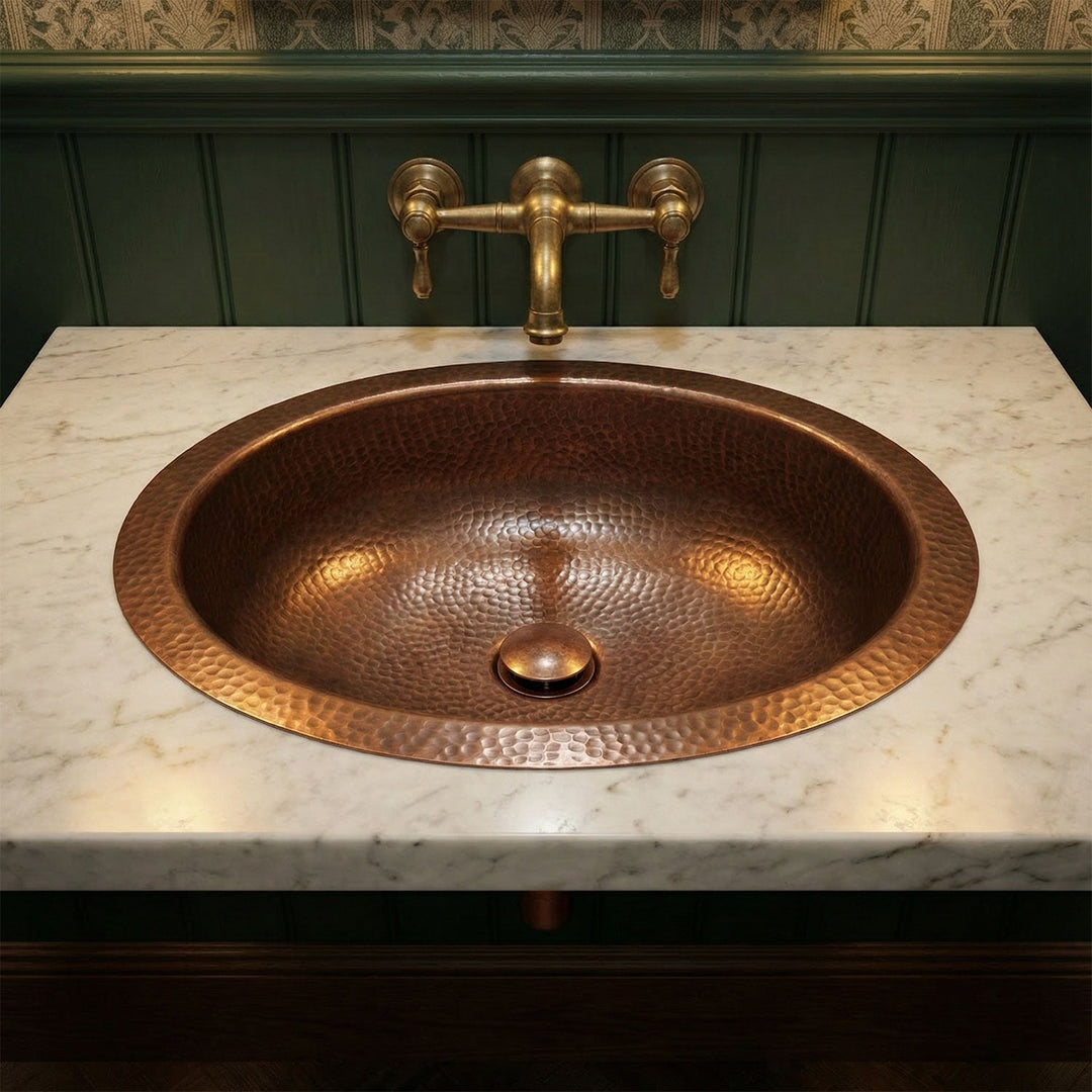 Oval Copper Sink Dark Antique 20 x 15.50 x 6 inch