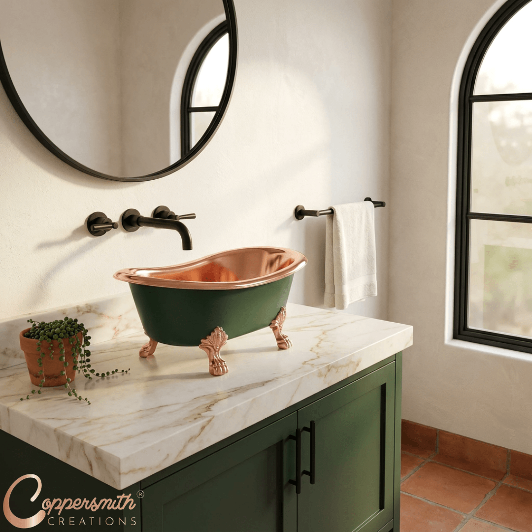 Clawfoot Copper Tub Style Sink Polish Copper Inside & RAL 6004 Outside